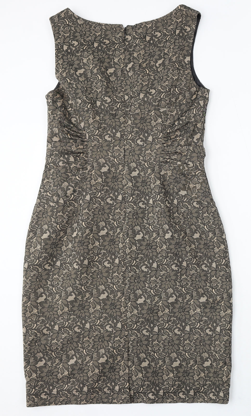 Adrianna Papell Womens Beige Floral Polyester Sheath Size 12 V-Neck Zip