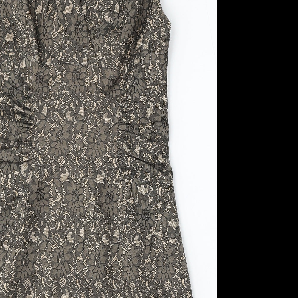 Adrianna Papell Womens Beige Floral Polyester Sheath Size 12 V-Neck Zip