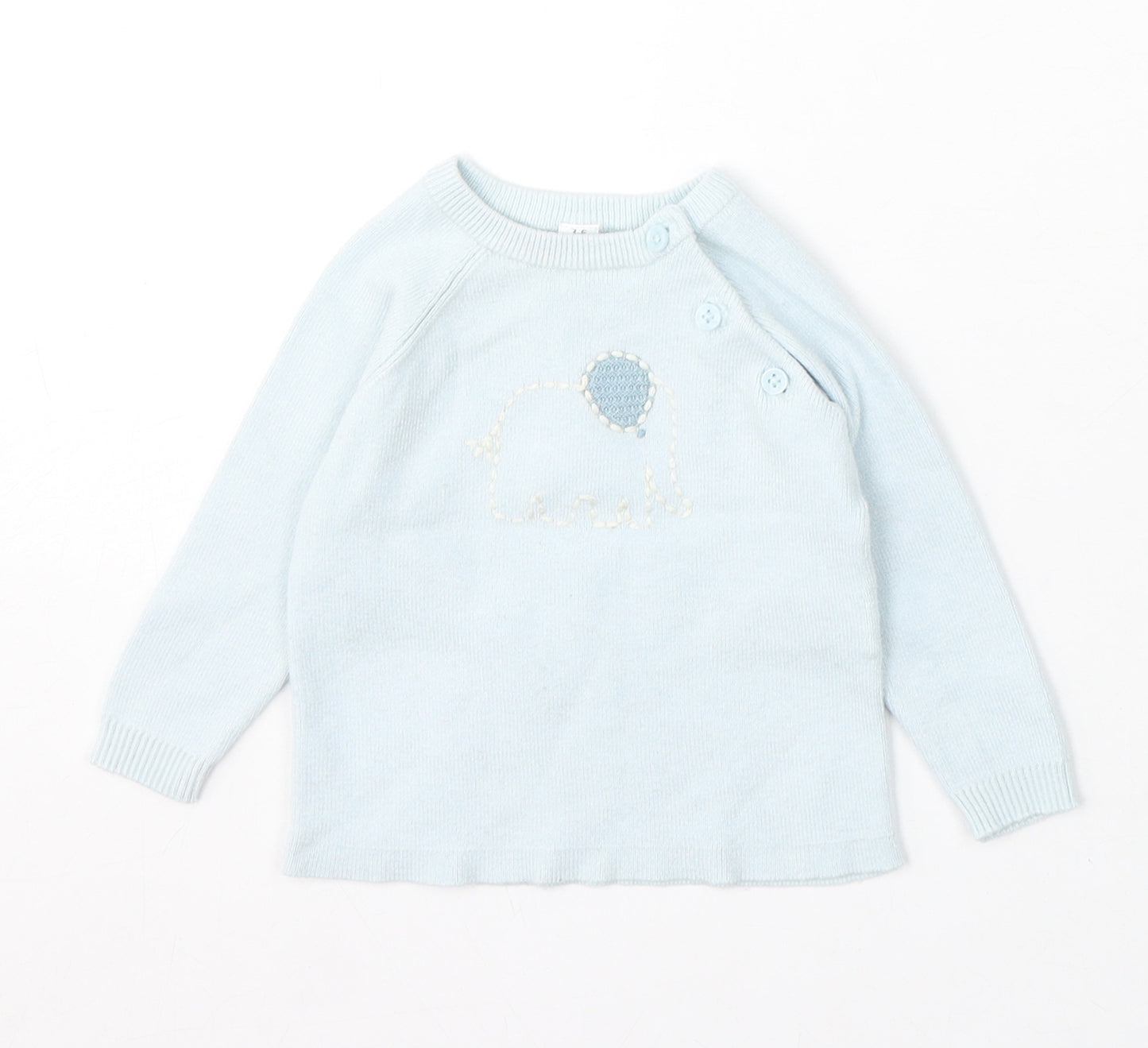 Marks and Spencer Girls Blue Viscose Pullover Jumper Size 3-6 Months Button - Elephants
