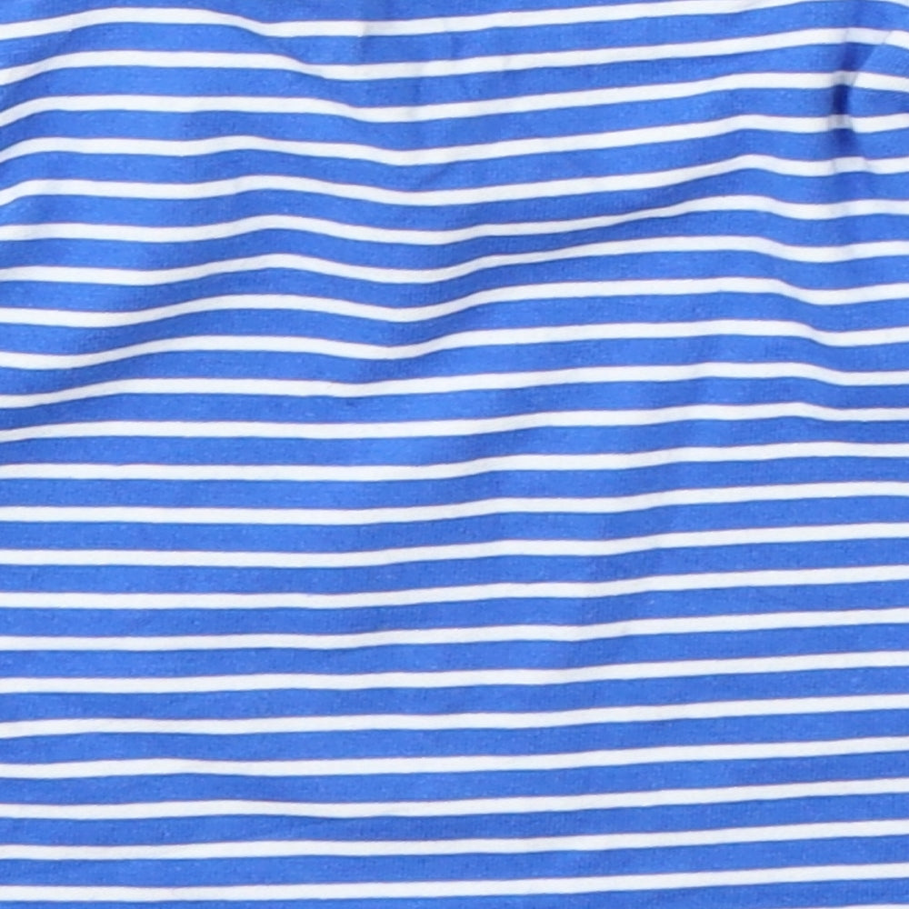 JoJo Maman Bébé Boys Blue Striped Cotton Basic T-Shirt Size 3-6 Months Round Neck Snap