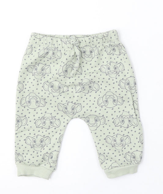 Front view of Disney Baby boys’ green geometric cotton jogger trousers, size 3-6, months pullover - the lion king