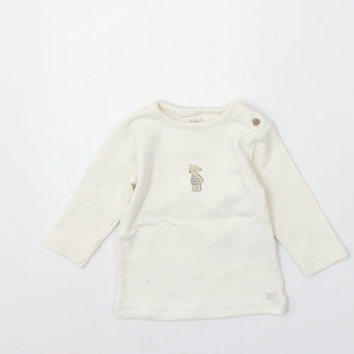 Marks and Spencer Boys Beige Cotton Pullover Jumper Size 3-6 Months Button - Bear