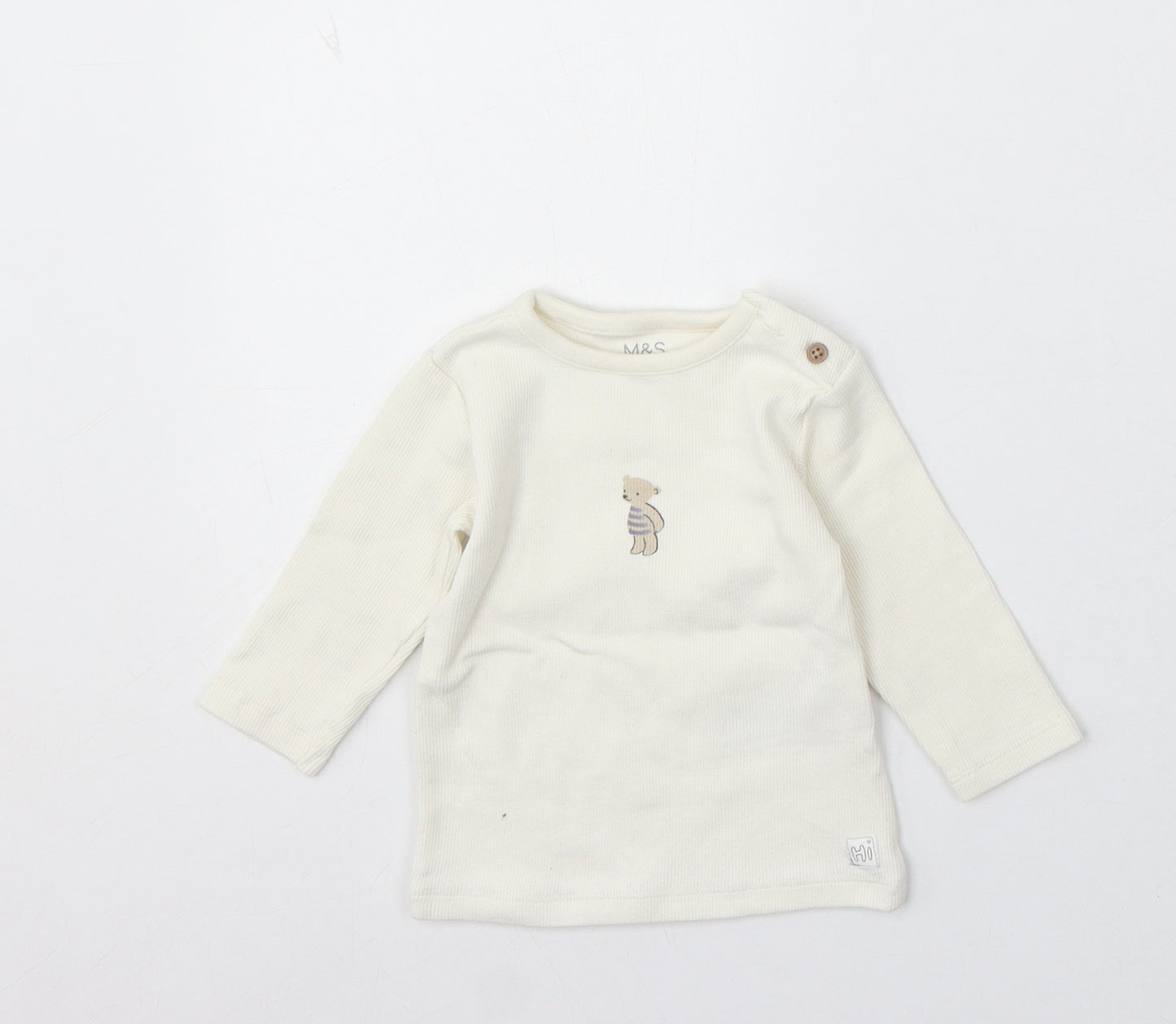 Marks and Spencer Boys Beige Cotton Pullover Jumper Size 3-6 Months Button - Bear