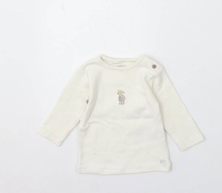 Marks and Spencer Boys Beige Cotton Pullover Jumper Size 3-6 Months Button - Bear