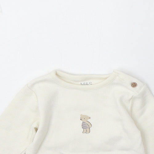 Marks and Spencer Boys Beige Cotton Pullover Jumper Size 3-6 Months Button - Bear