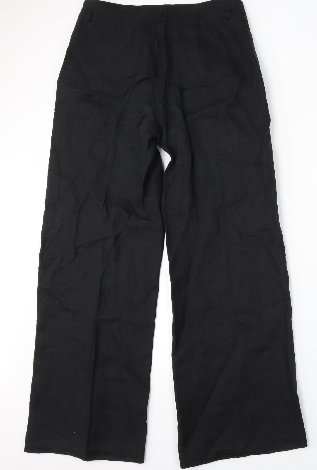 H&M Womens Black Linen Trousers Size 12 L31 in Regular Button
