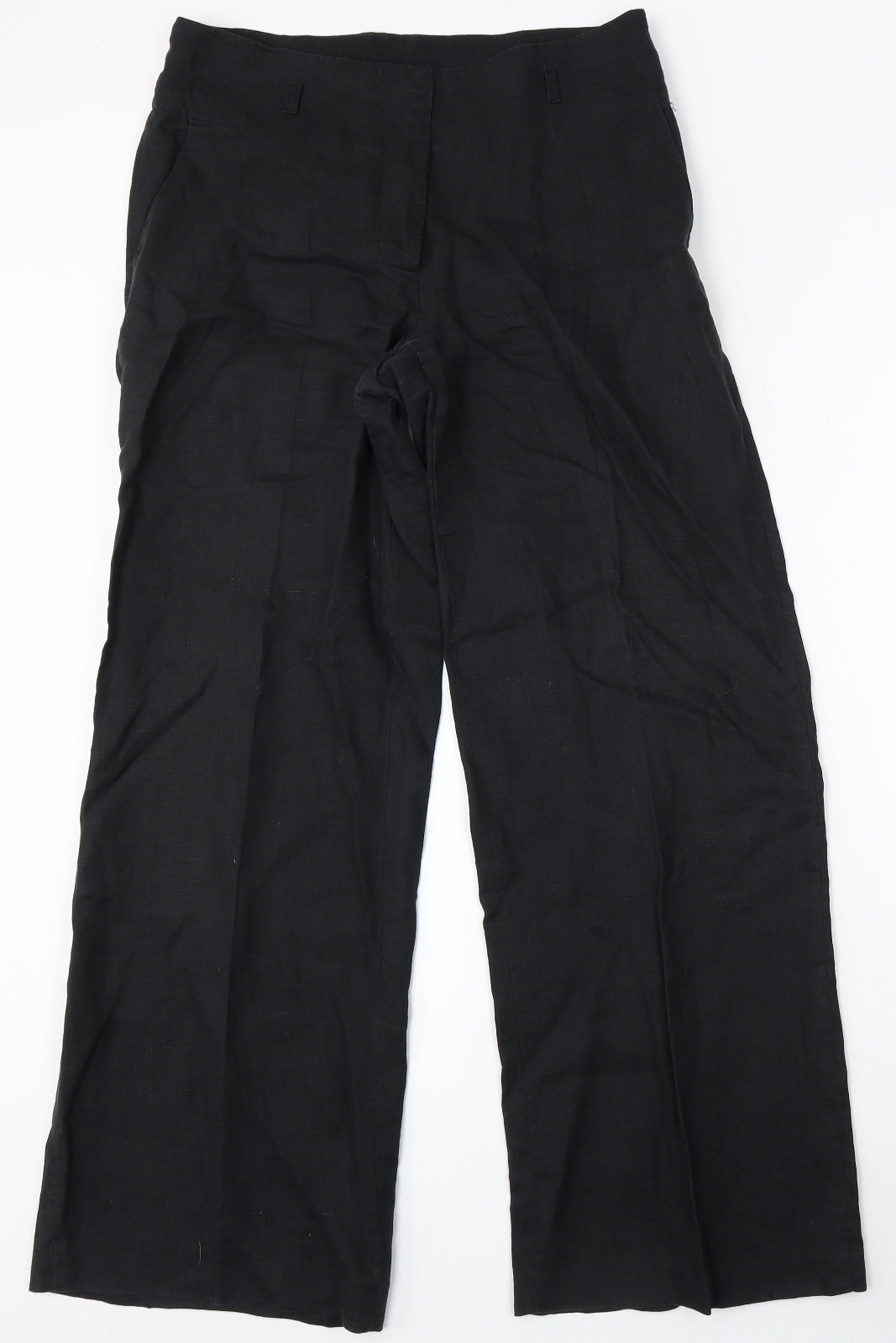 H&M Womens Black Linen Trousers Size 12 L31 in Regular Button