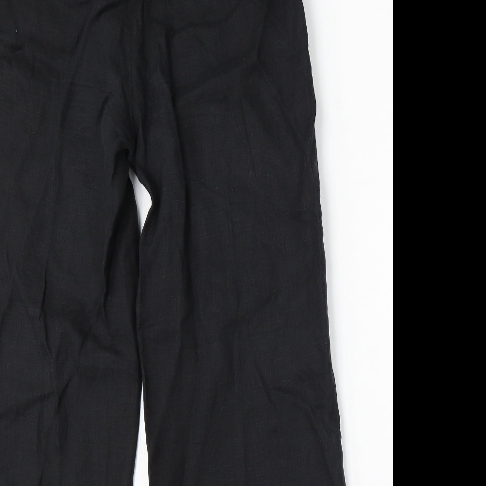 H&M Womens Black Linen Trousers Size 12 L31 in Regular Button