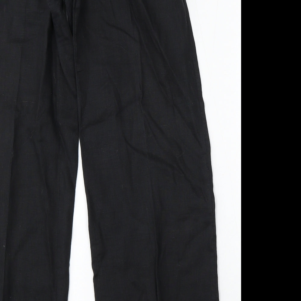 H&M Womens Black Linen Trousers Size 12 L31 in Regular Button