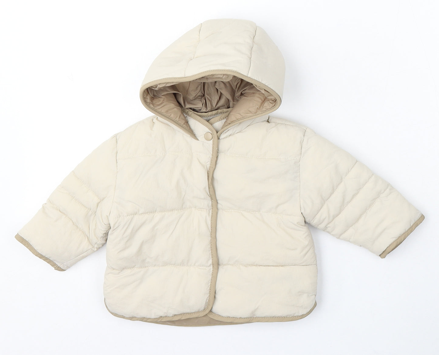 Zara Girls Beige Puffer Jacket Coat Size 3-6 Months Snap