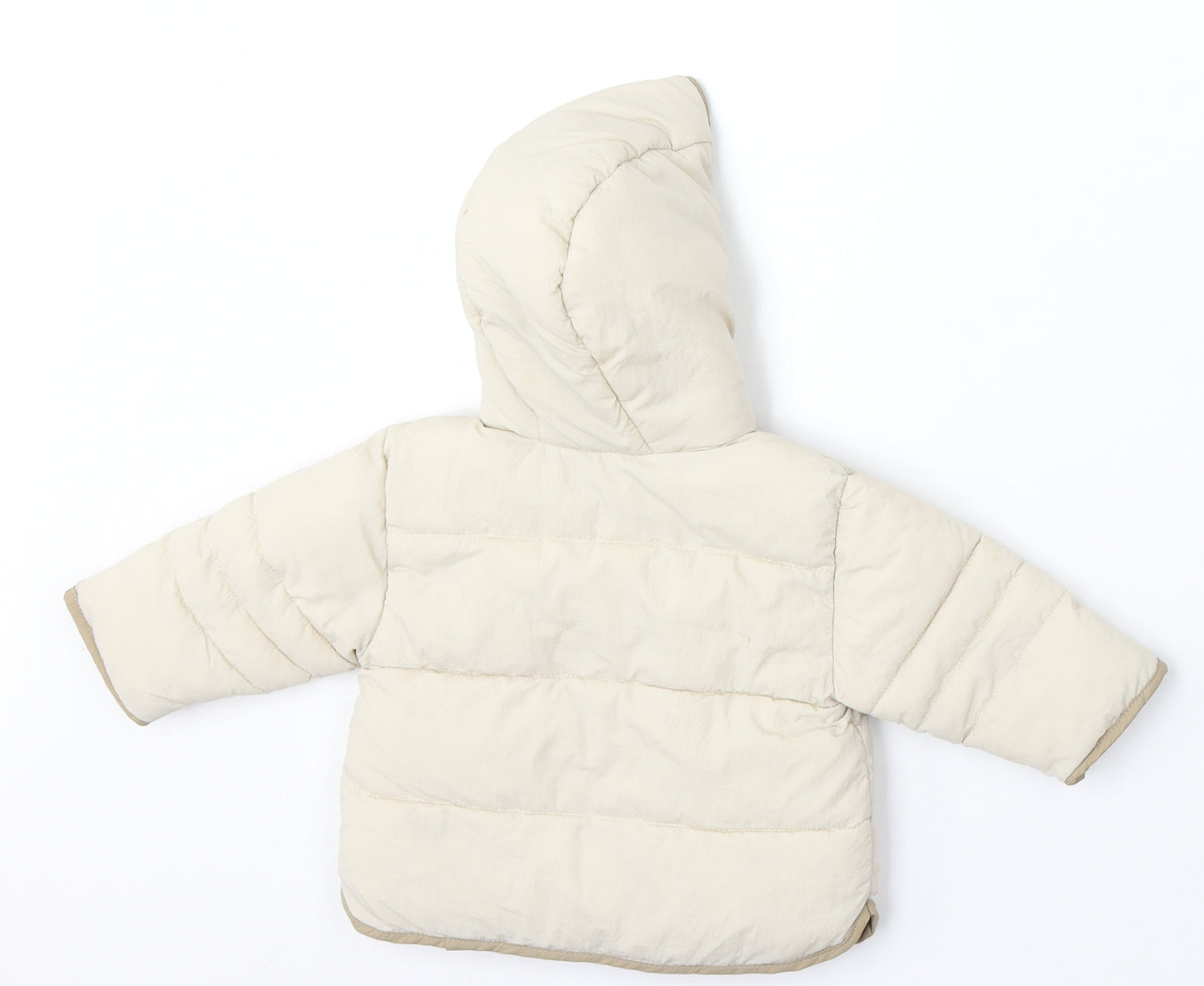 Zara Girls Beige Puffer Jacket Coat Size 3-6 Months Snap