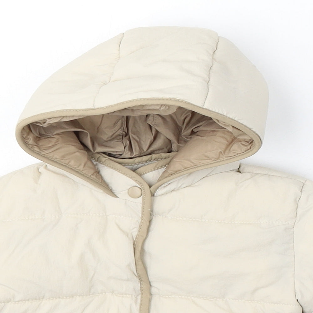 Zara Girls Beige Puffer Jacket Coat Size 3-6 Months Snap