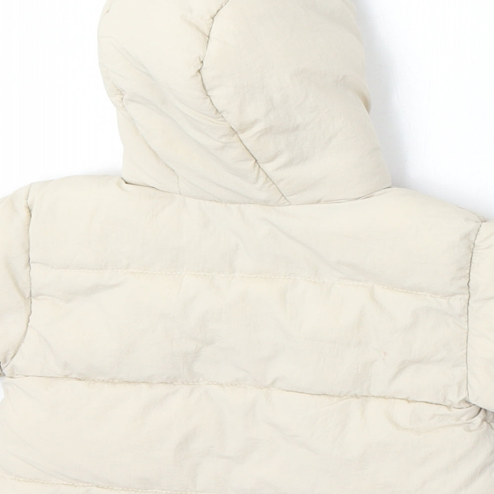 Zara Girls Beige Puffer Jacket Coat Size 3-6 Months Snap