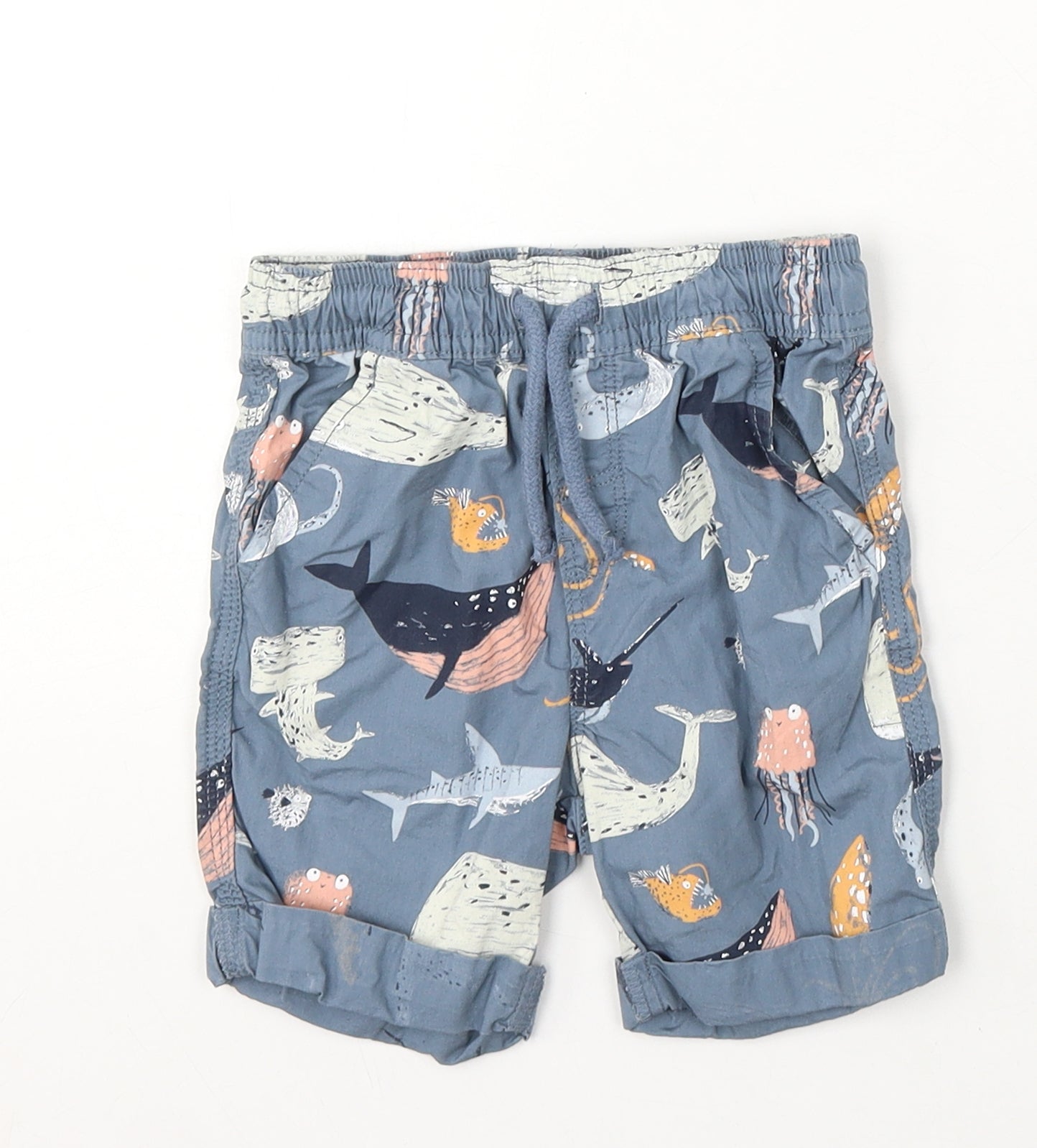 TU Boys Blue Geometric Cotton Cropped Trousers Size 18-24 Months Tie - Sea Animals