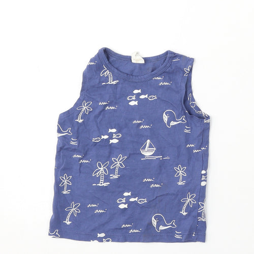 H&M Boys Blue Geometric Cotton Basic Tank Size 9-12 Months Round Neck - fish print