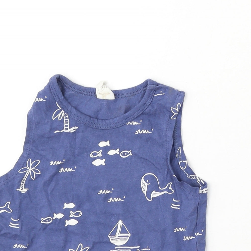H&M Boys Blue Geometric Cotton Basic Tank Size 9-12 Months Round Neck - fish print