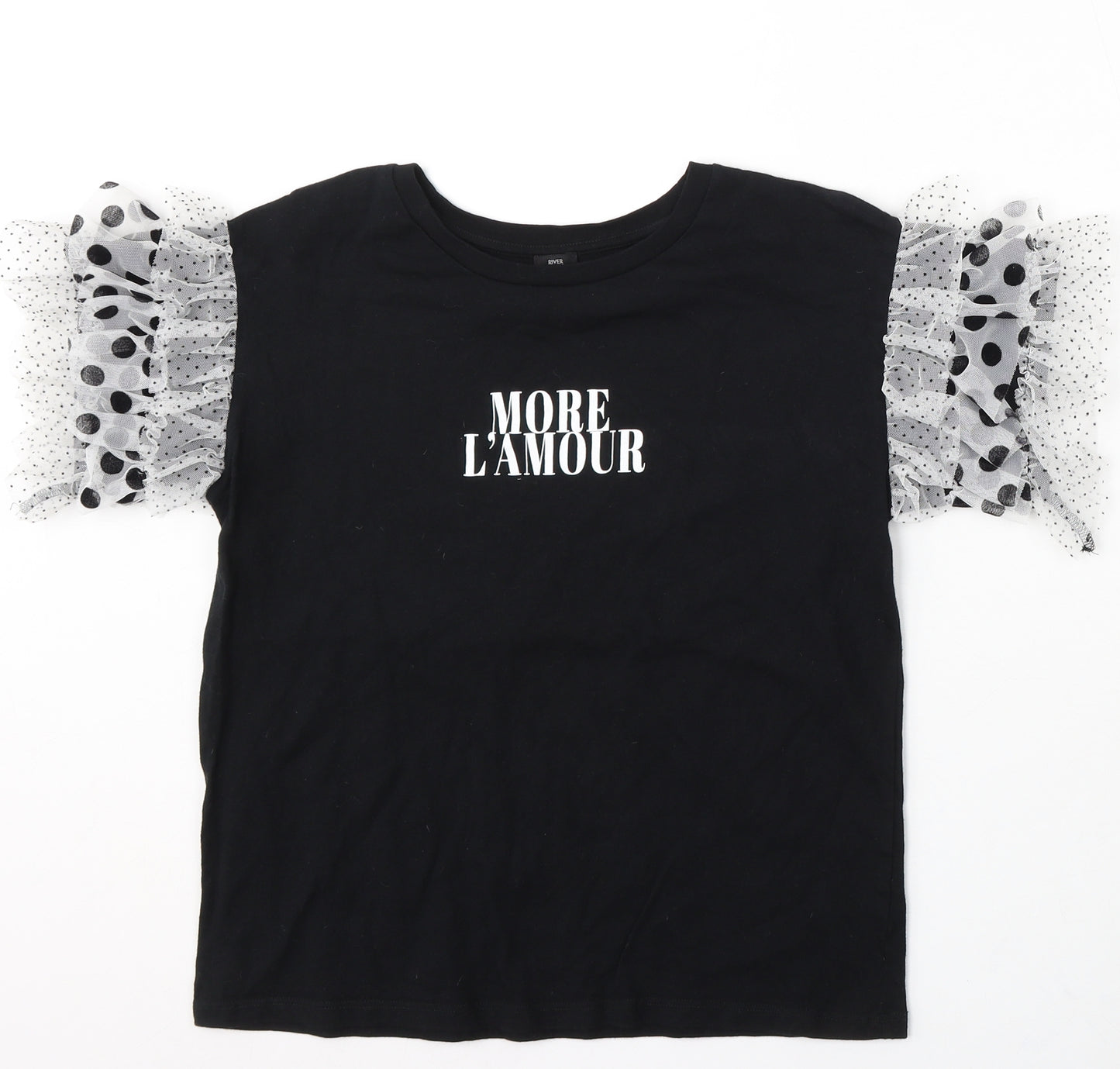 River Island Womens Black Cotton Basic T-Shirt Size 10 Round Neck - More L'Amour