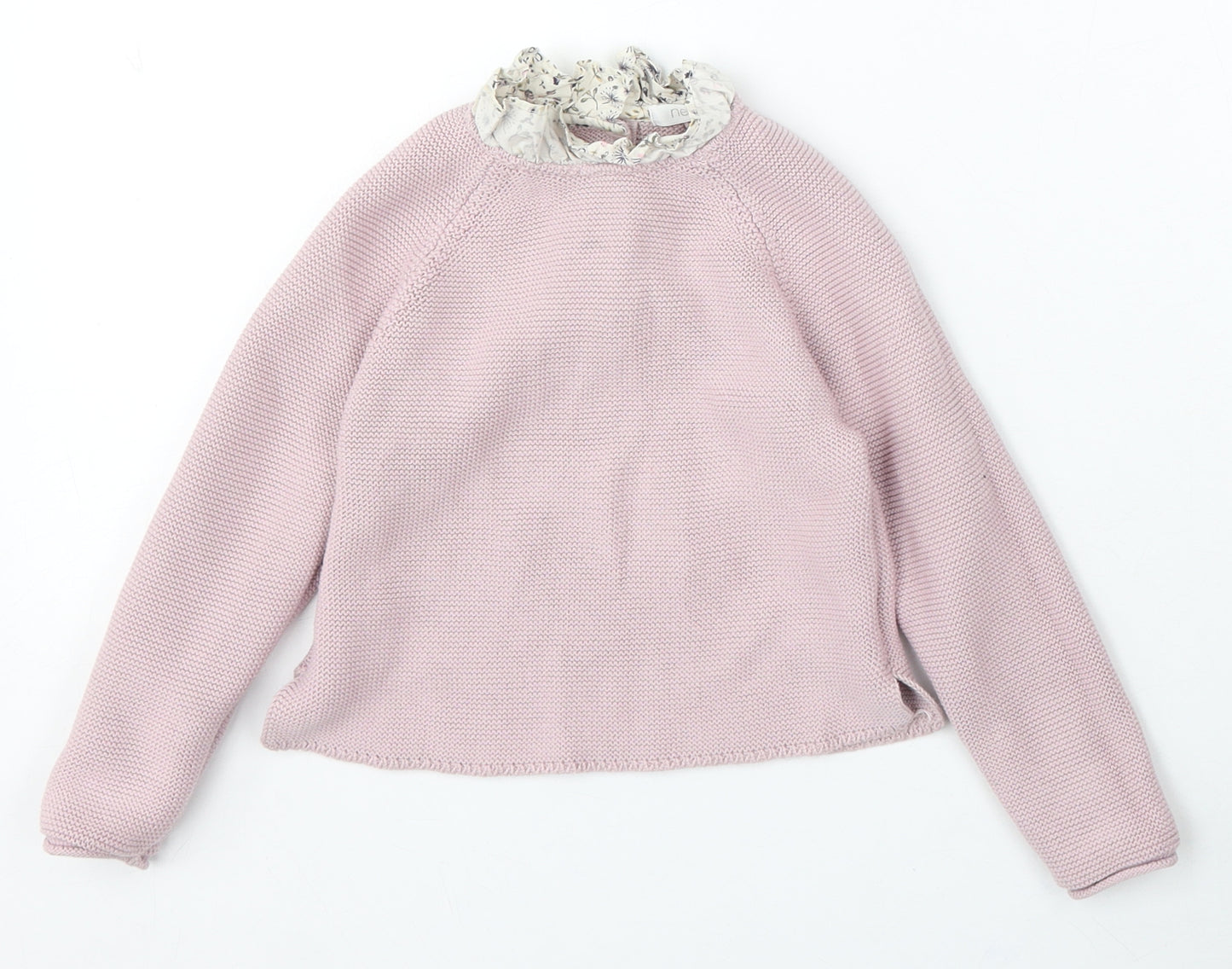 NEXT Girls Pink Round Neck Cotton Pullover Jumper Size 3-4 Years Button
