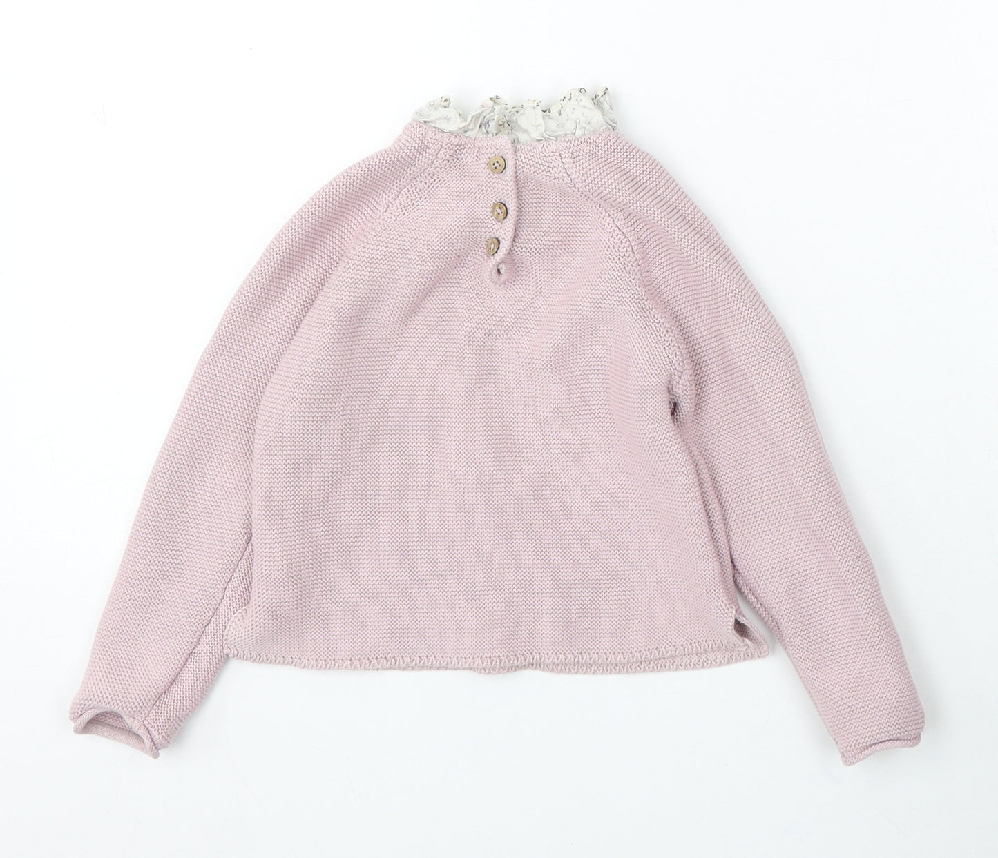 NEXT Girls Pink Round Neck Cotton Pullover Jumper Size 3-4 Years Button