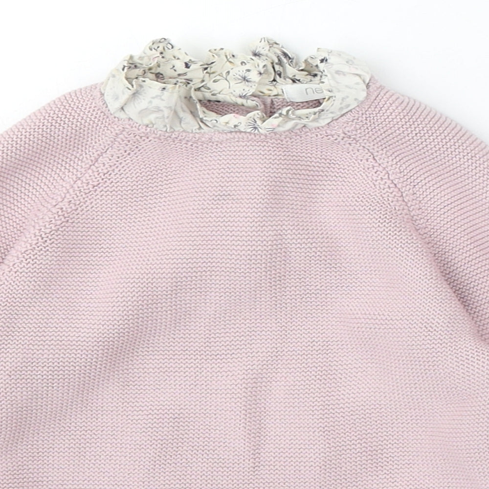 NEXT Girls Pink Round Neck Cotton Pullover Jumper Size 3-4 Years Button