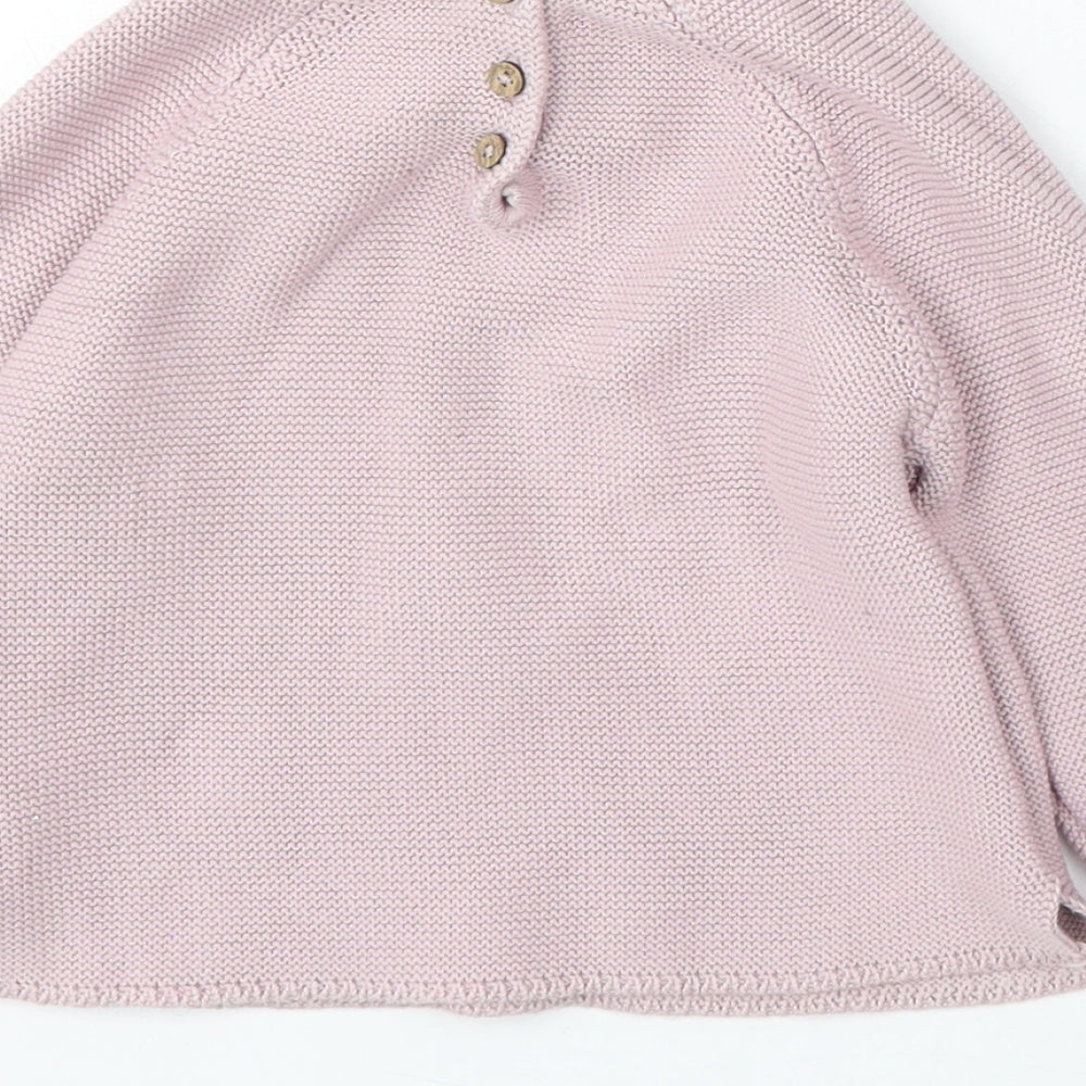 NEXT Girls Pink Round Neck Cotton Pullover Jumper Size 3-4 Years Button