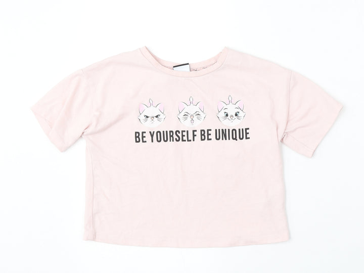 Disney Girls Pink Polyester Basic T-Shirt Size 6-7 Years Round Neck - Be yourself and be unique