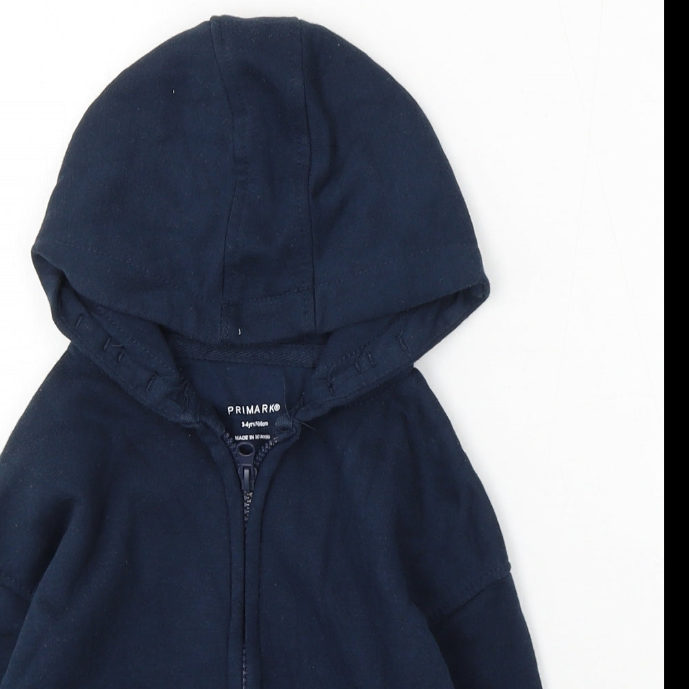 Primark Boys Blue Cotton Full Zip Hoodie Size 3-4 Years Zip