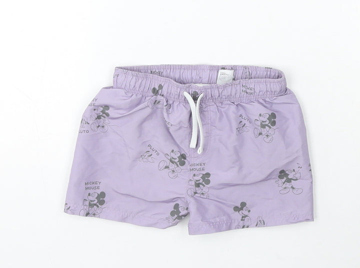 H&M Boys Purple Geometric Polyester Cropped Trousers Size 6-9 Months Drawstring - Disney Shorts