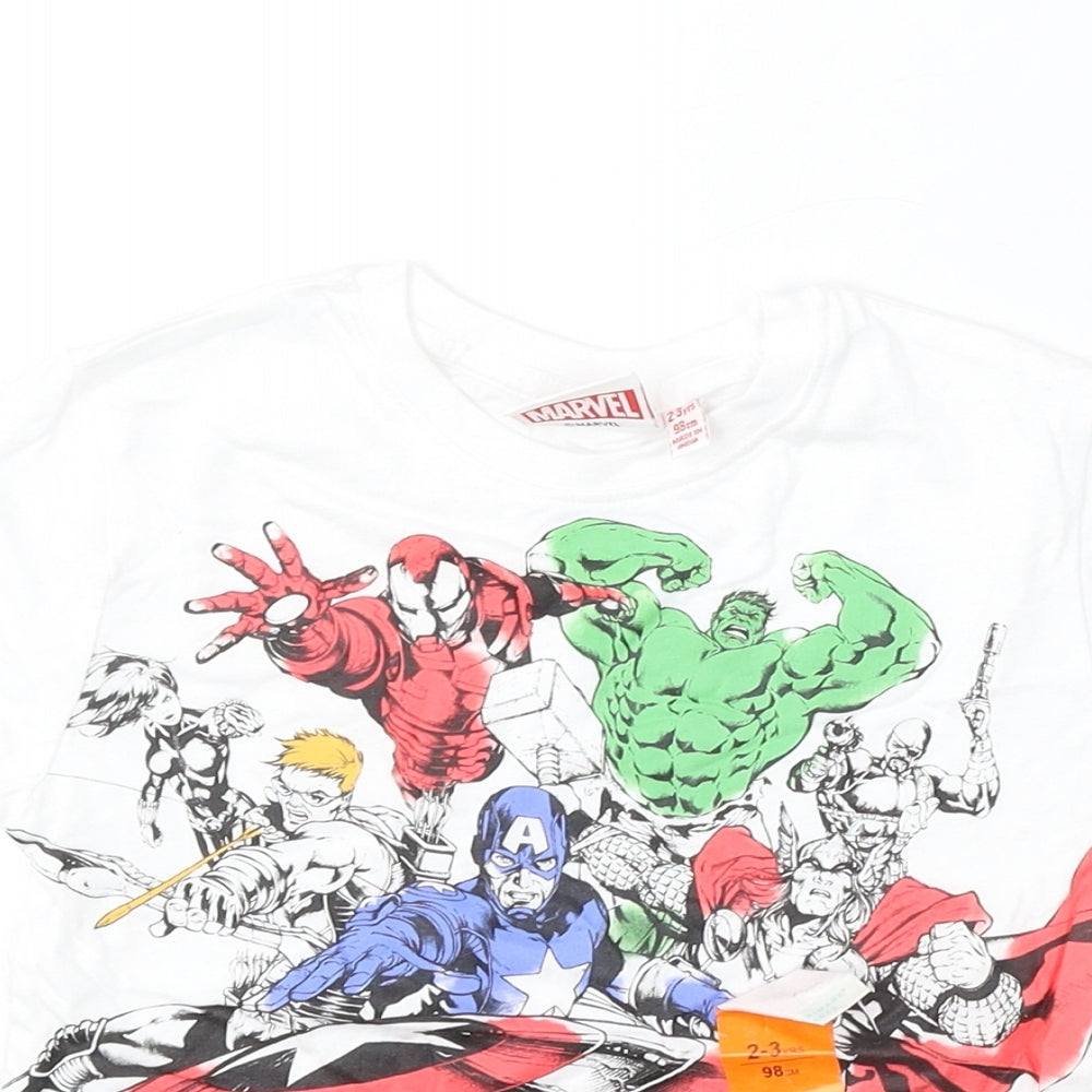 Primark Boys White Cotton Basic T-Shirt Size 2-3 Years Round Neck - Marvel Avengers