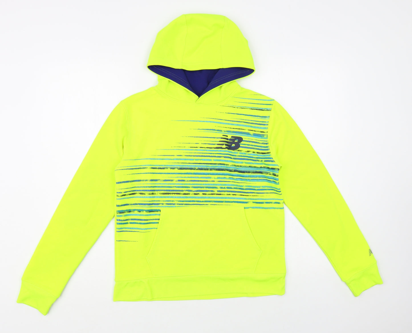 New Balance Girls Green Striped Polyester Pullover Hoodie Size 14 Years Pullover - Neon