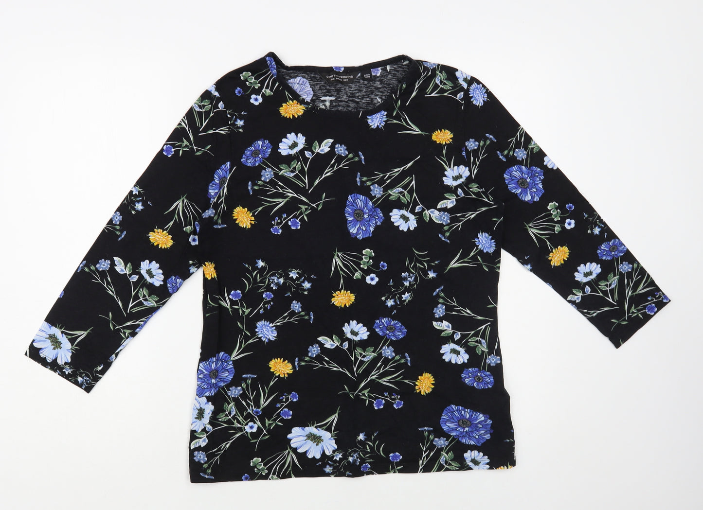 Dorothy Perkins Womens Black Floral Cotton Basic T-Shirt Size 14 Round Neck