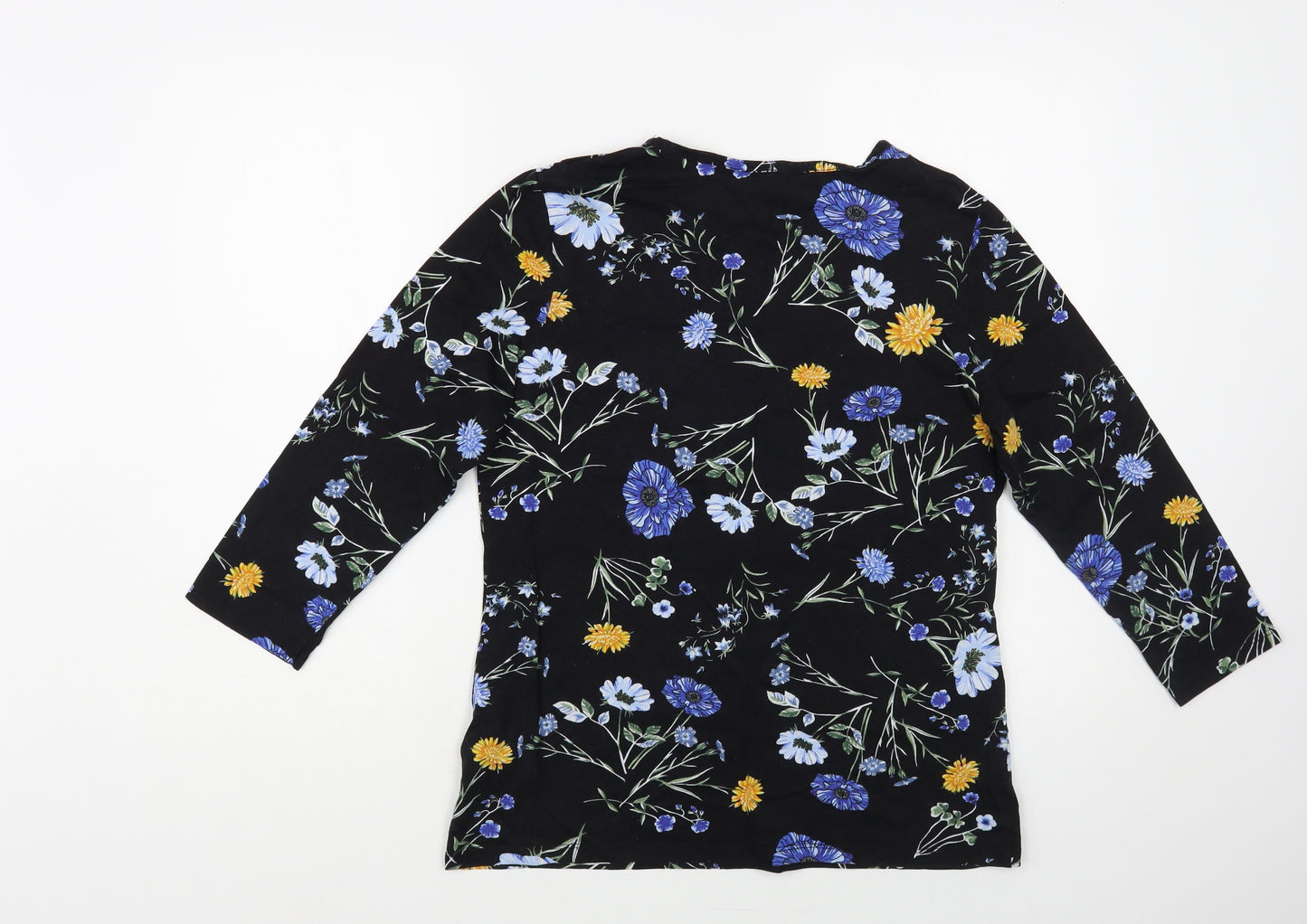 Dorothy Perkins Womens Black Floral Cotton Basic T-Shirt Size 14 Round Neck