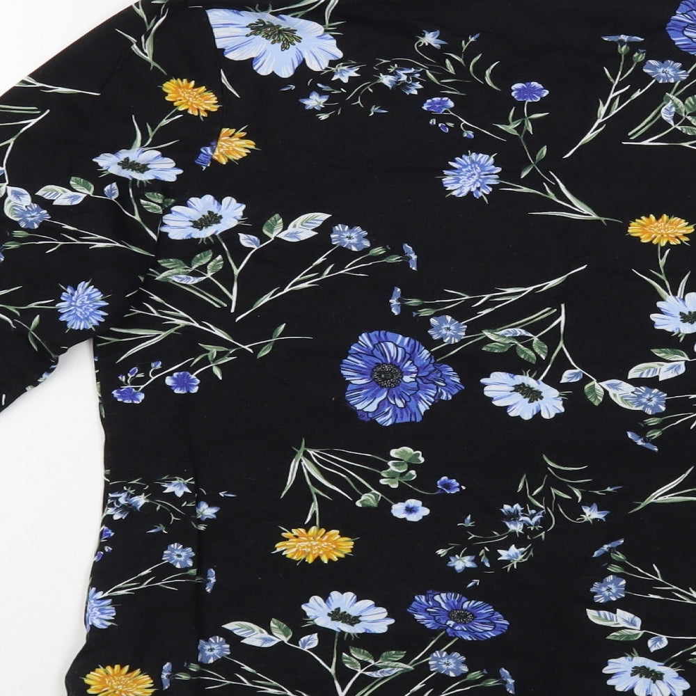 Dorothy Perkins Womens Black Floral Cotton Basic T-Shirt Size 14 Round Neck