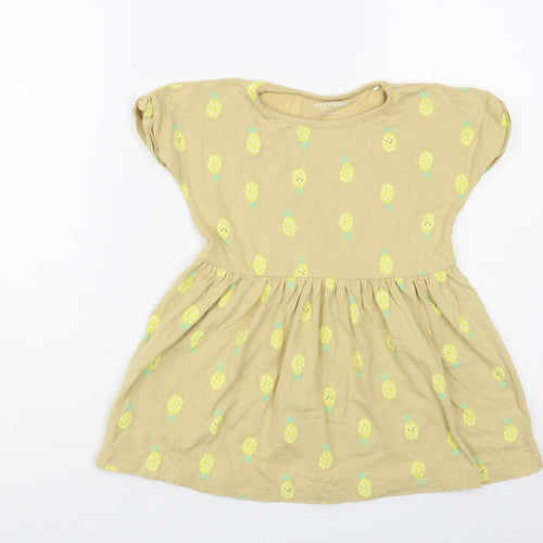 Anyday Girls Beige Geometric Cotton Pullover T-Shirt Size 3-4 Years Crew Neck Pullover - Pineapple Print