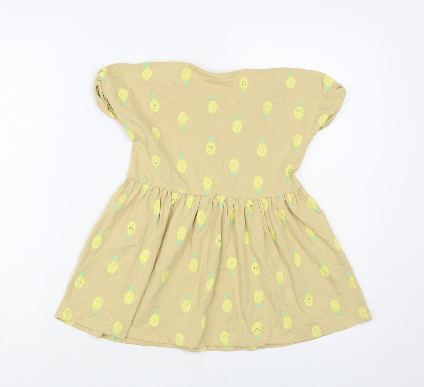 Anyday Girls Beige Geometric Cotton Pullover T-Shirt Size 3-4 Years Crew Neck Pullover - Pineapple Print