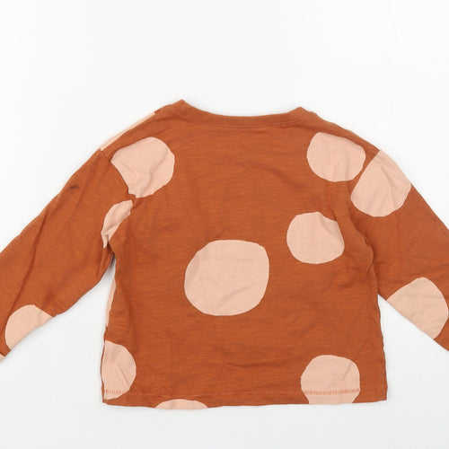 NEXT Girls Brown Polka Dot Cotton Pullover T-Shirt Size 2-3 Years Crew Neck Pullover - Cute Bear Detail