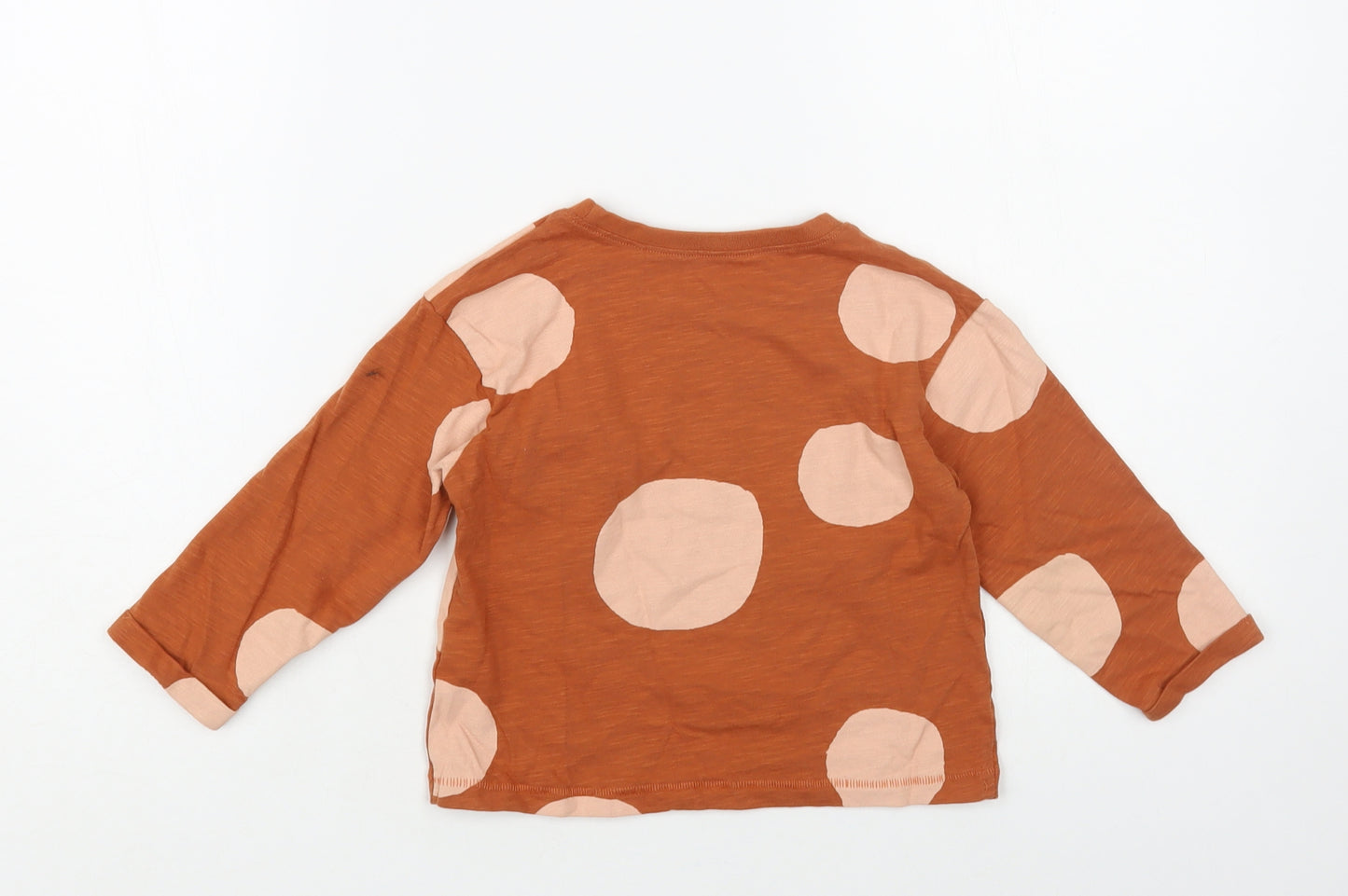NEXT Girls Brown Polka Dot Cotton Pullover T-Shirt Size 2-3 Years Crew Neck Pullover - Cute Bear Detail