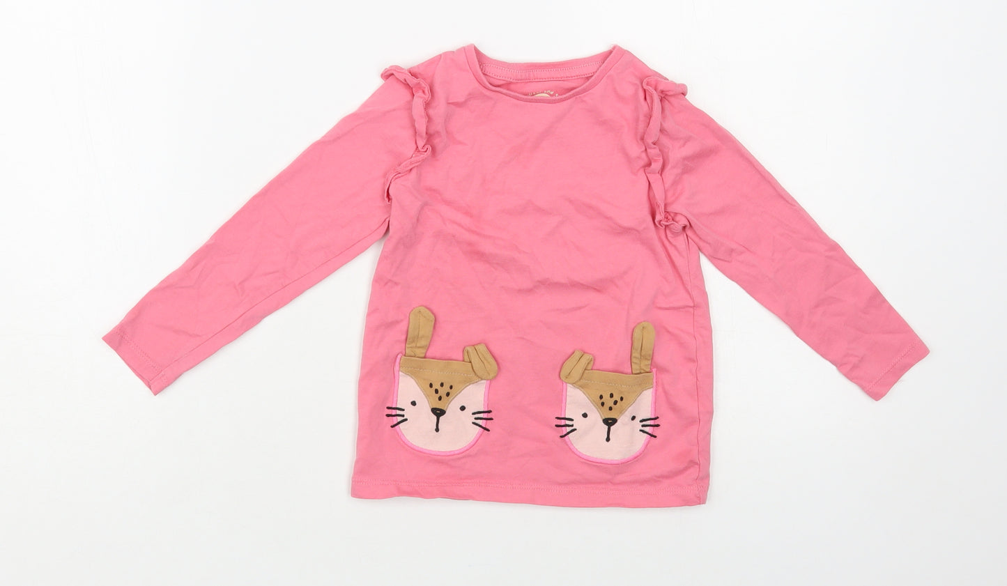 F&F Girls Pink Cotton Pullover T-Shirt Size 3-4 Years Crew Neck Pullover - Bunny Pockets