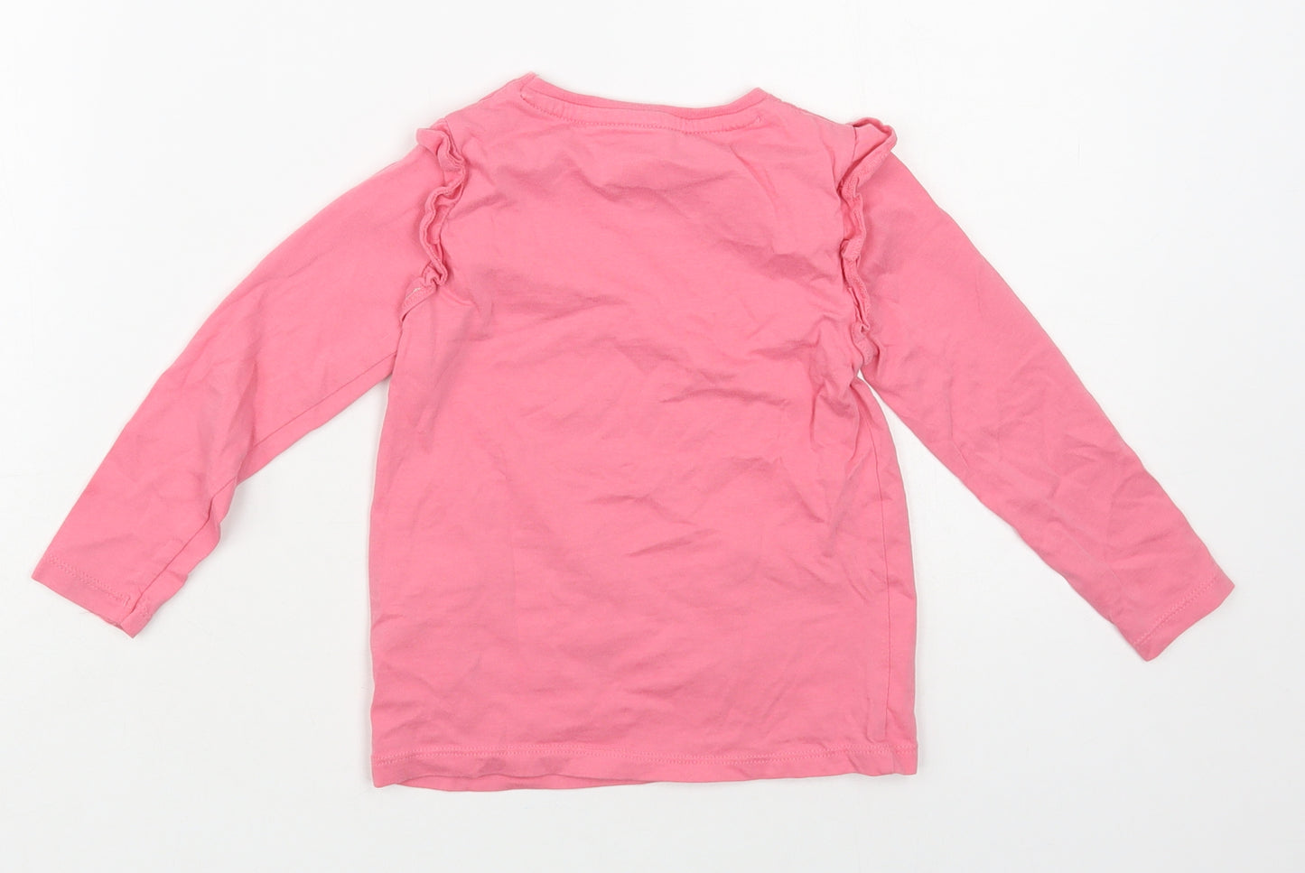 F&F Girls Pink Cotton Pullover T-Shirt Size 3-4 Years Crew Neck Pullover - Bunny Pockets