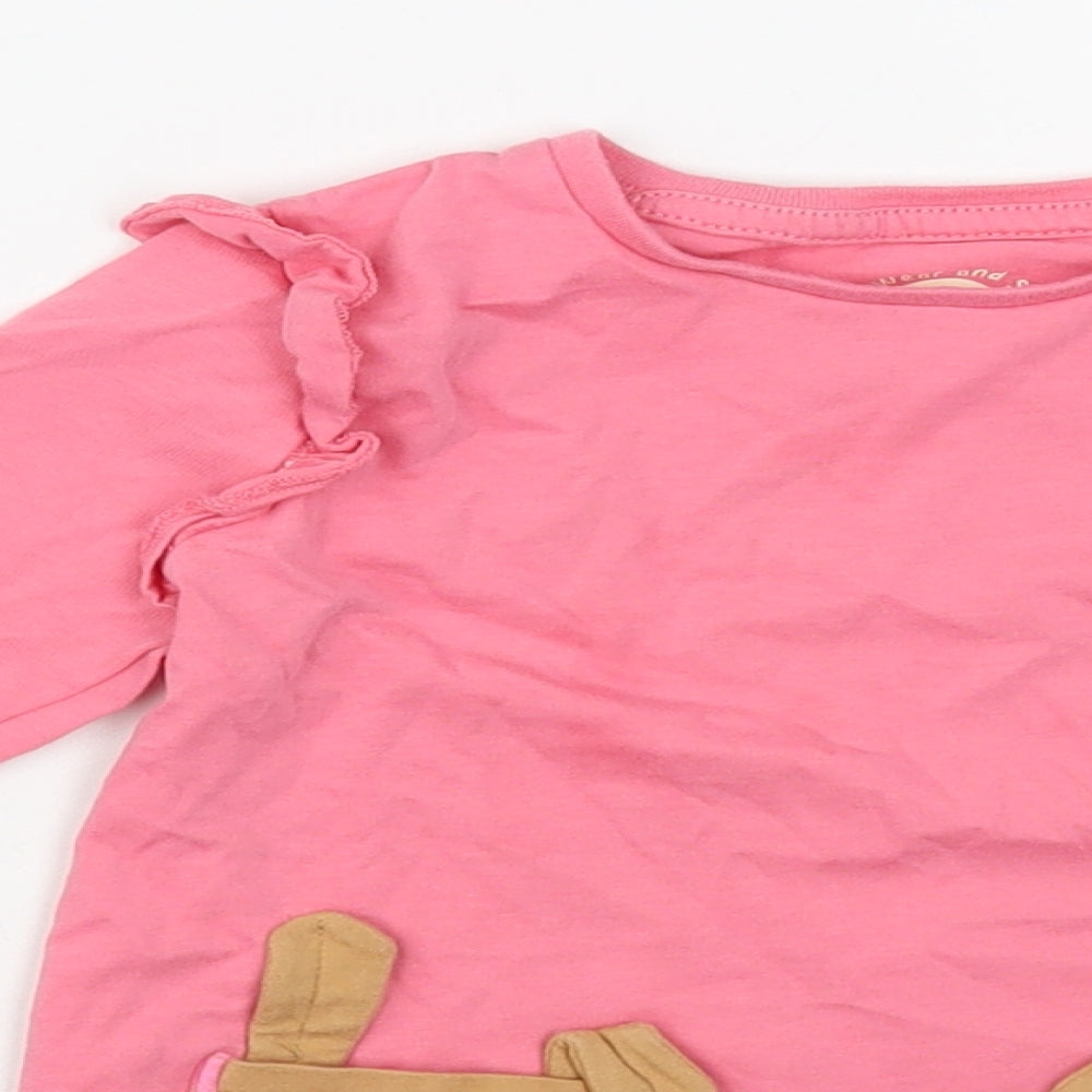 F&F Girls Pink Cotton Pullover T-Shirt Size 3-4 Years Crew Neck Pullover - Bunny Pockets