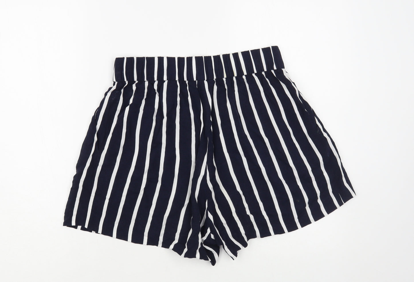 H&M Womens Blue Striped Viscose Bermuda Shorts Size 12 L3 in Regular Pull On