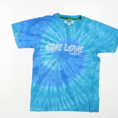 RastaPasta Girls Blue Geometric Cotton Pullover T-Shirt Size 14-15 Years Crew Neck Pullover - Antigua Tie Dye