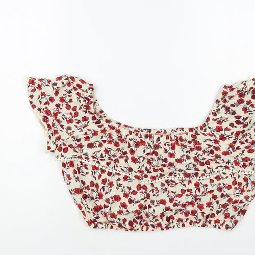 H&M Womens Ivory Floral Viscose Cropped Blouse Size 10 Off the Shoulder
