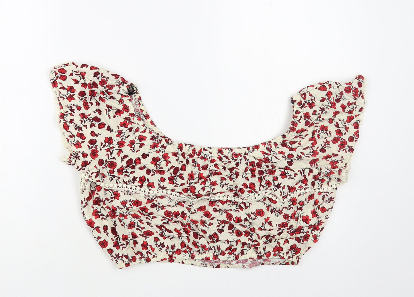 H&M Womens Ivory Floral Viscose Cropped Blouse Size 10 Off the Shoulder