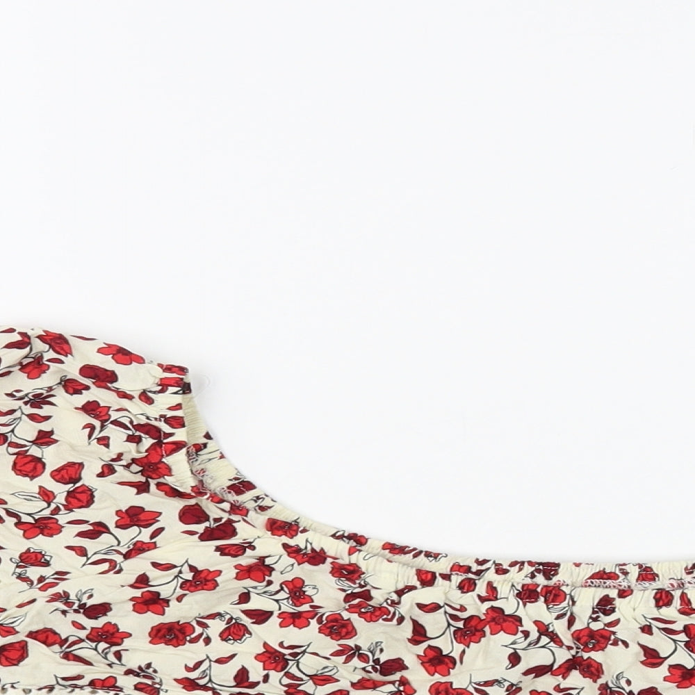 H&M Womens Ivory Floral Viscose Cropped Blouse Size 10 Off the Shoulder