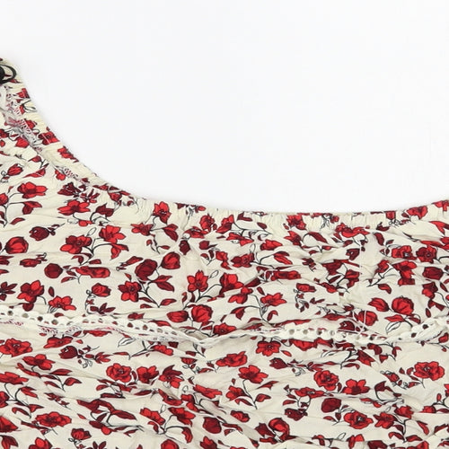 H&M Womens Ivory Floral Viscose Cropped Blouse Size 10 Off the Shoulder