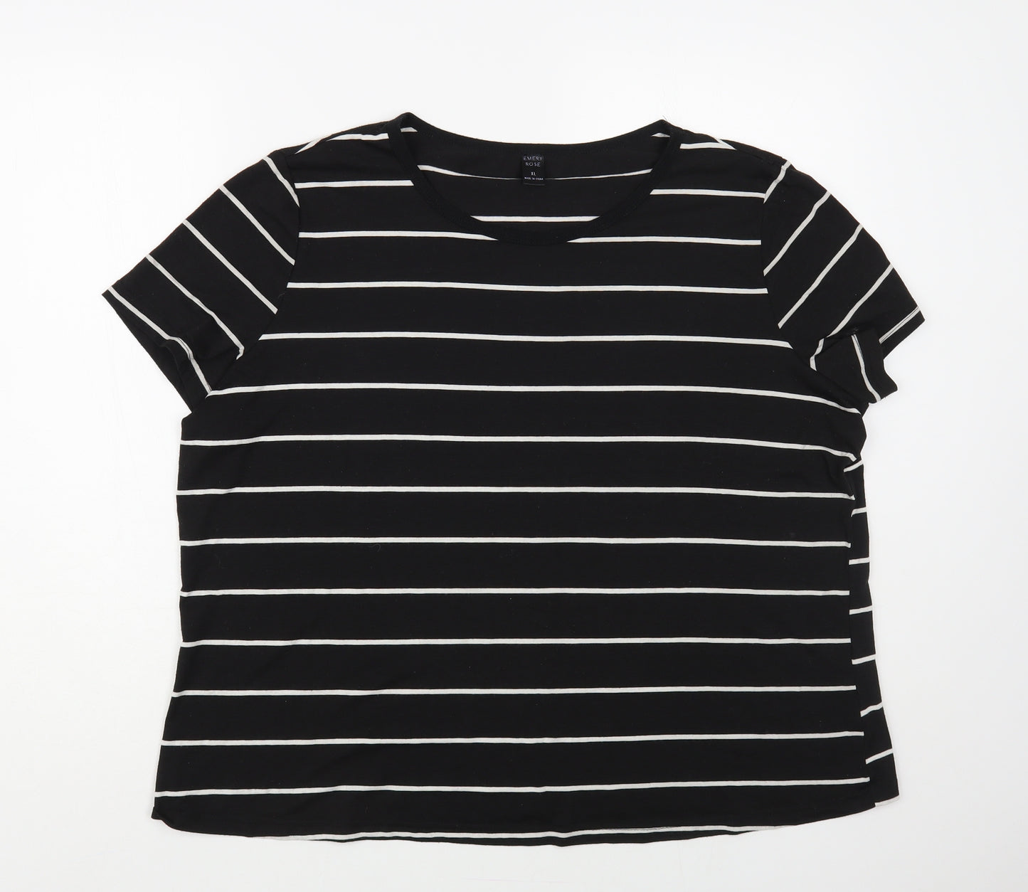 Emery Rose Womens Black Striped Polyester Basic T-Shirt Size XL Scoop Neck