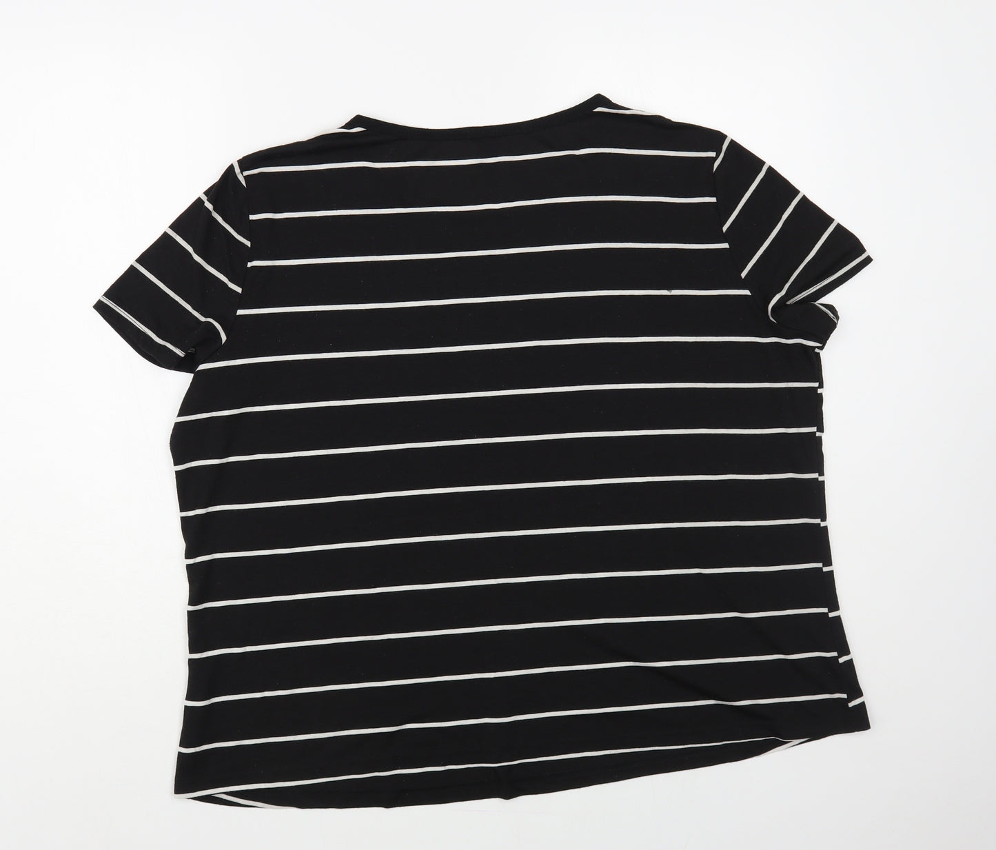 Emery Rose Womens Black Striped Polyester Basic T-Shirt Size XL Scoop Neck
