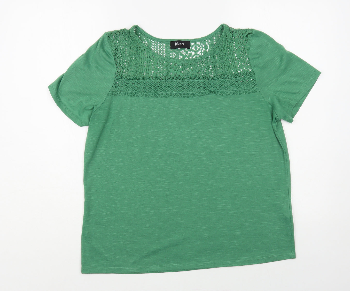 Klass Womens Green Polyester Basic Blouse Size L Boat Neck - Lace Detail