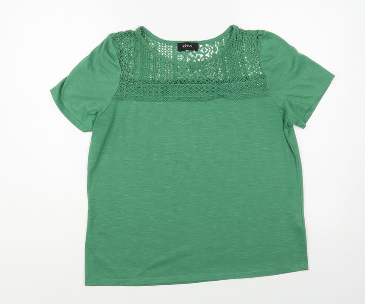Klass Womens Green Polyester Basic Blouse Size L Boat Neck - Lace Detail
